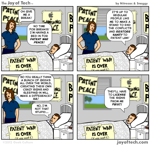 The Joy of Tech comic, Patent War is Over (if you want it)