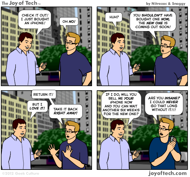 The Joy of Tech comic, Wait to buy an iPhone?